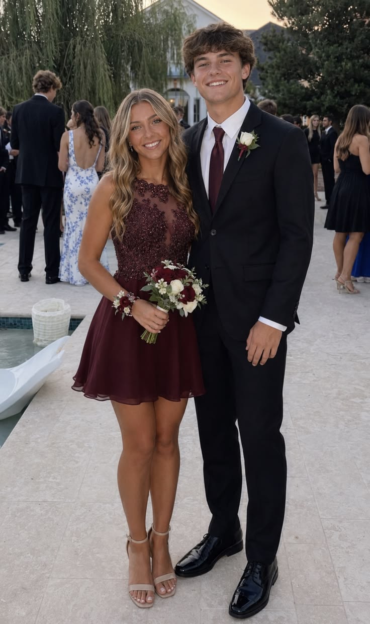 Halter Burgundy Chiffon Homecoming Dress With Appliques  J11422