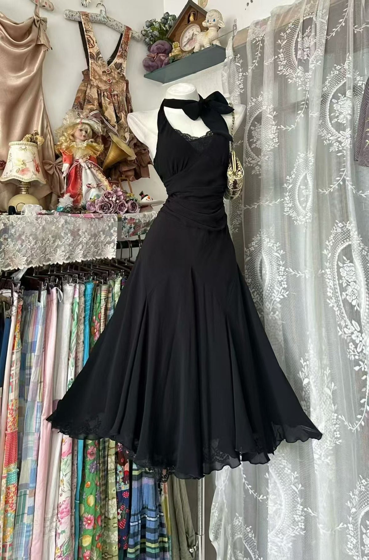 Halter Chiffon Black Birthday Dress A-Line Homecoming Dress
