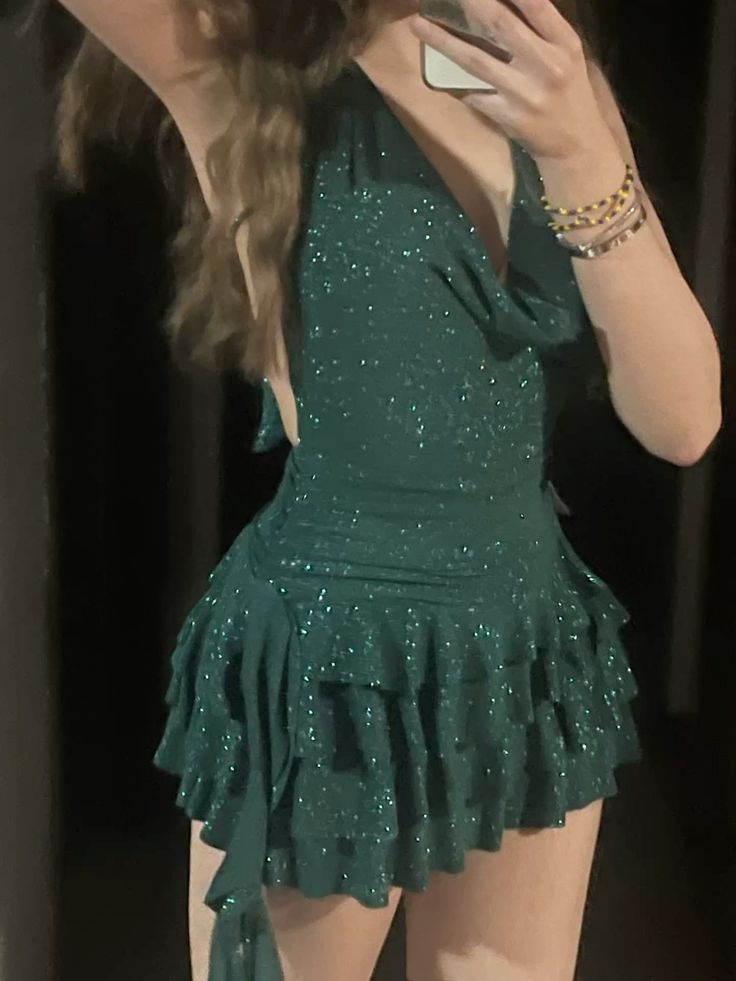 Halter Emerald Green Ruffled Homecoming Dress Short Birthday Dress