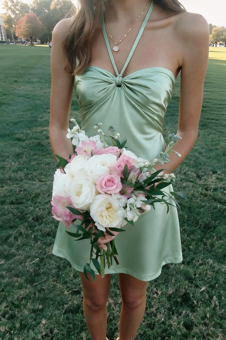 Halter Green Satin Mini Homecoming Dress Cocktail Dress