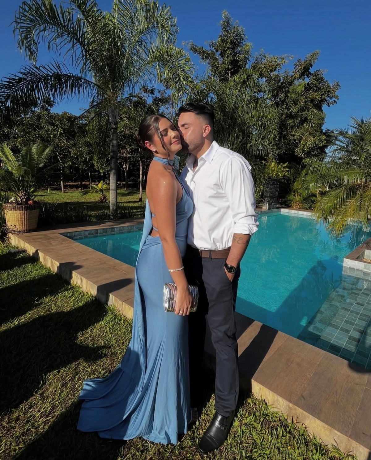Halter Mermaid Blue Wedding Guest Dress Senior Prom Dress