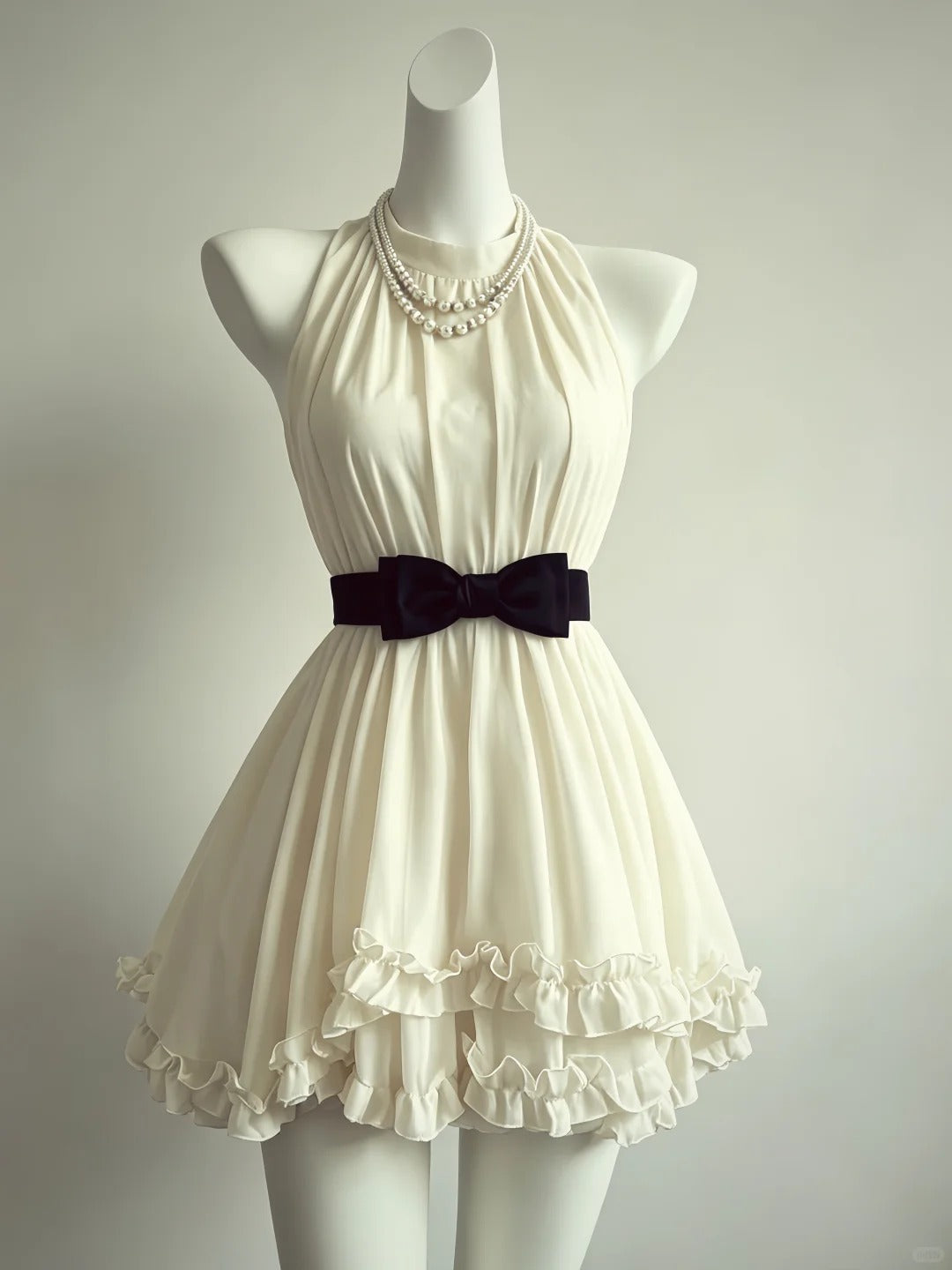 Halter Neck Beige Ruffled Short Homecoming Dress