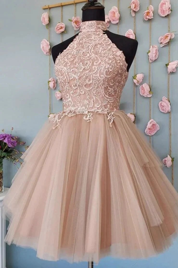 Cute Open Back Tulle Lace Short Prom Dresses Homecoming Dresses by Ombreprom
