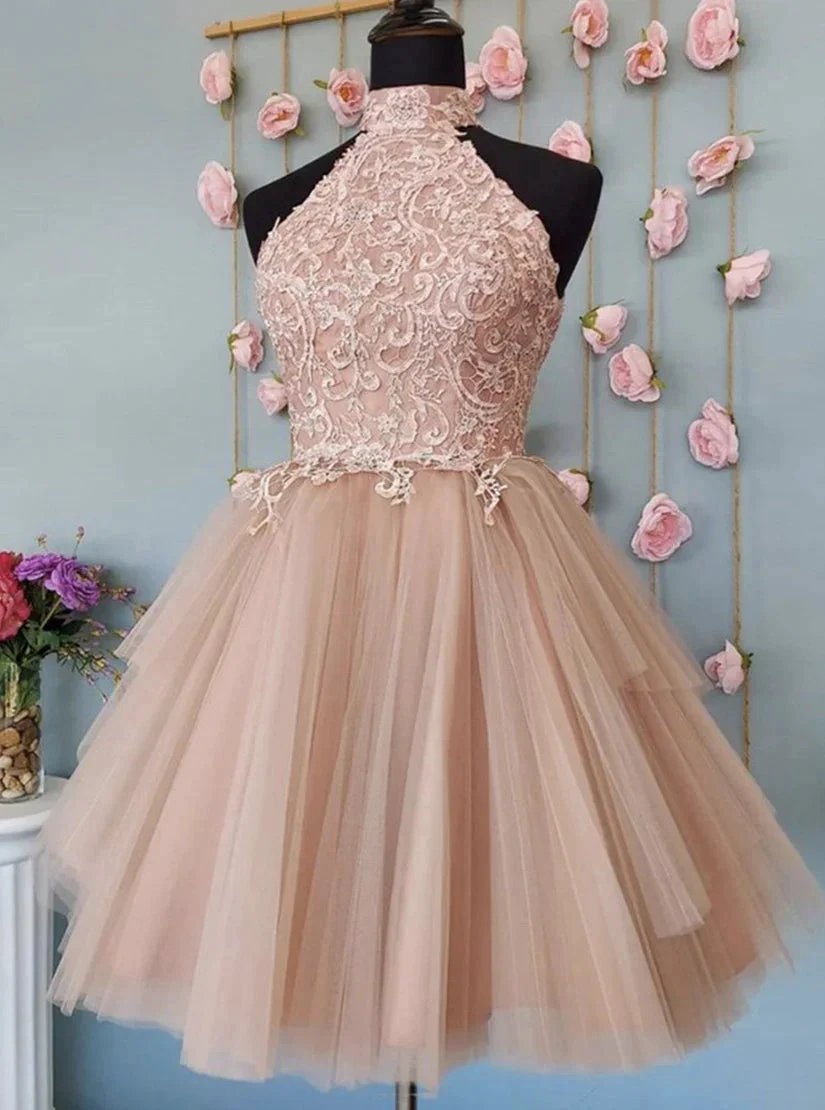 Cute Open Back Tulle Lace Short Prom Dresses Homecoming Dresses (ZD11448)