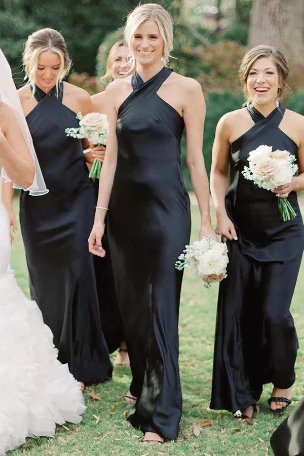 Halter Neckline Cutout Back Long White Bridesmaid Dress BD120 by pgmdress