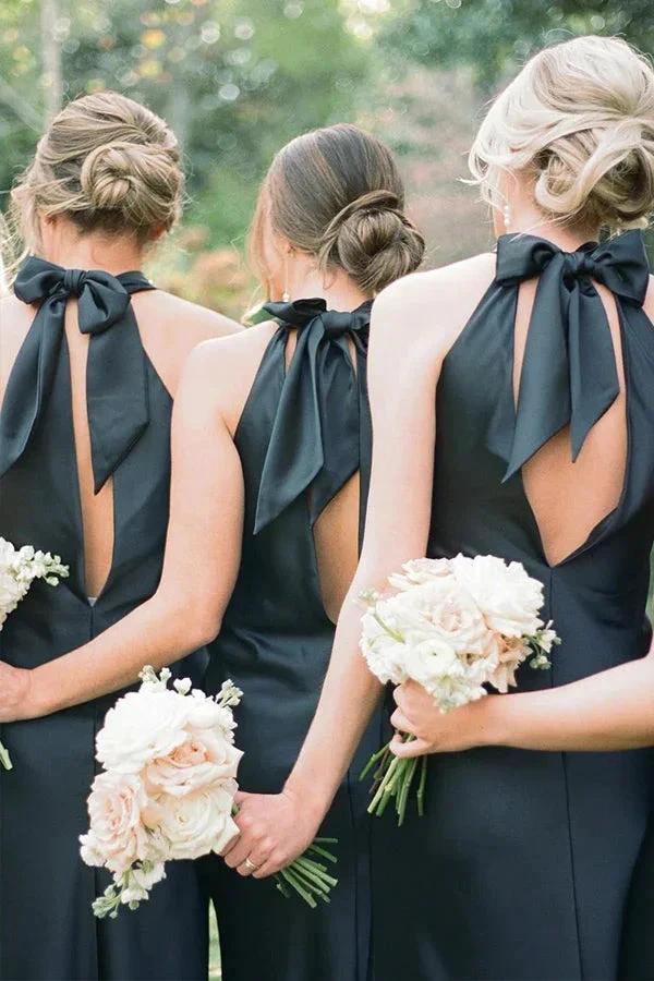 Halter Neckline Cutout Back Long White Bridesmaid Dress (ZD12830)