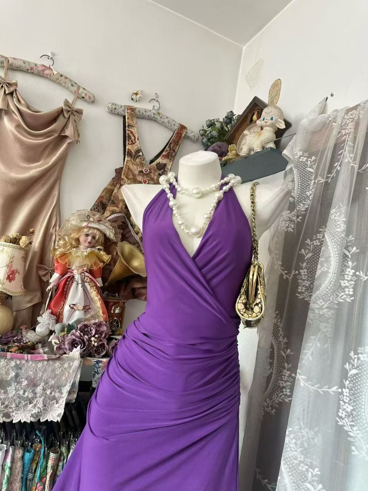 Halter Purple Mermaid Satin Evening Dress Sexy Birthday Dress
