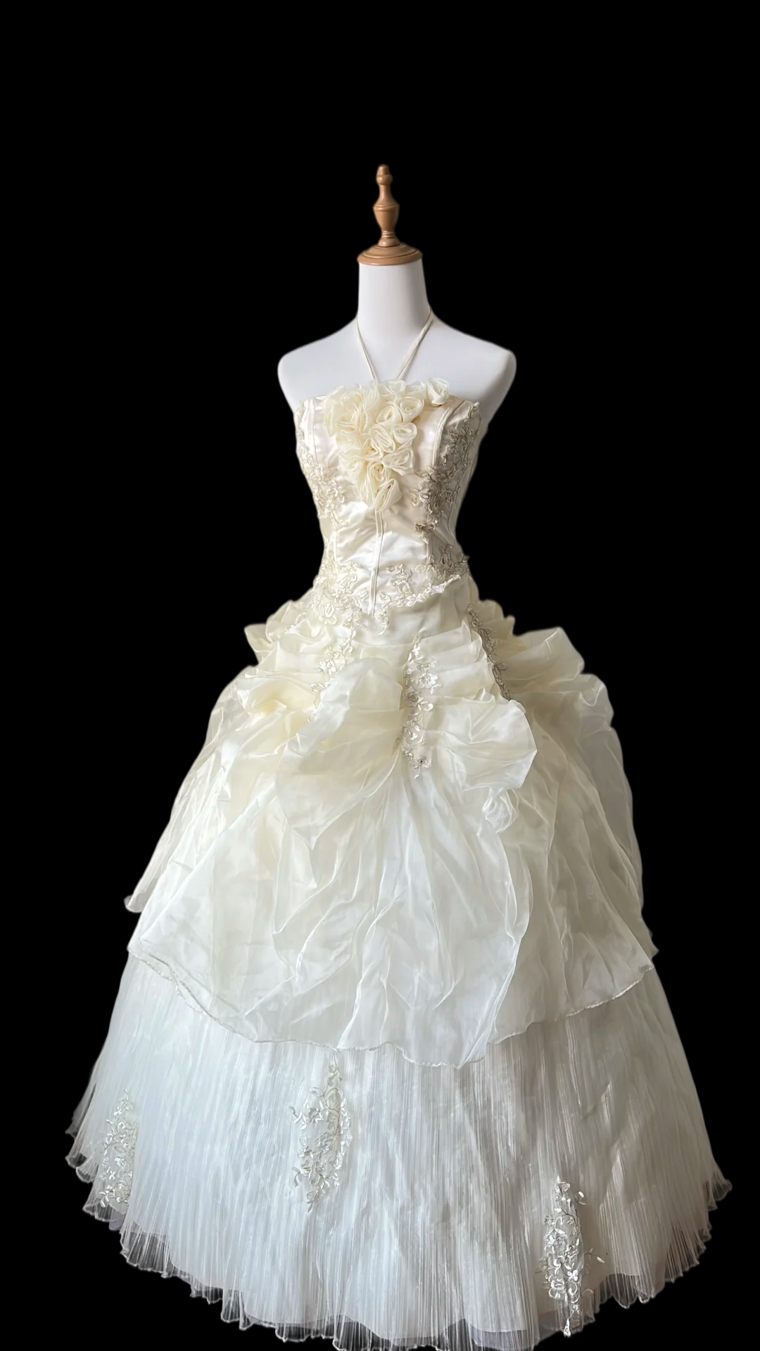 Halter Satin Ball Gown Sweet 16 Birthday Dress Beige Prom Dress