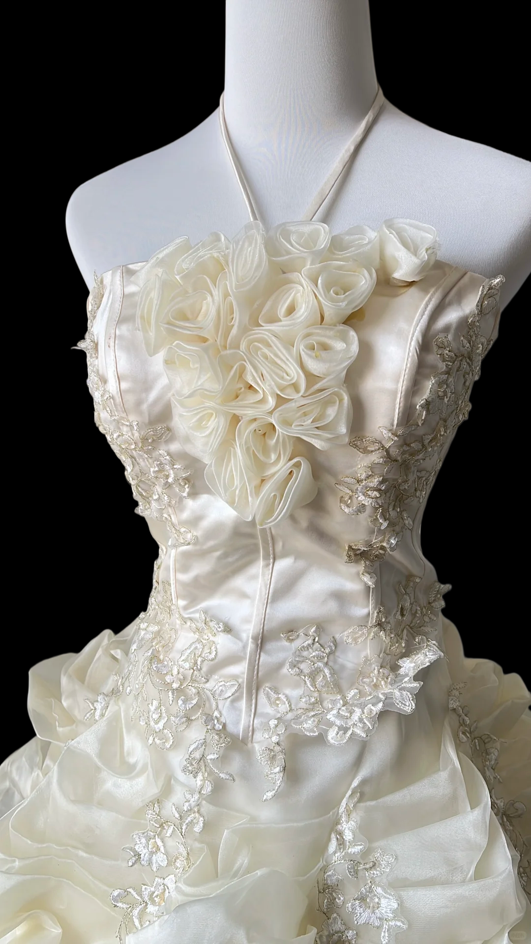 Halter Satin Ball Gown Sweet 16 Birthday Dress Beige Prom Dress