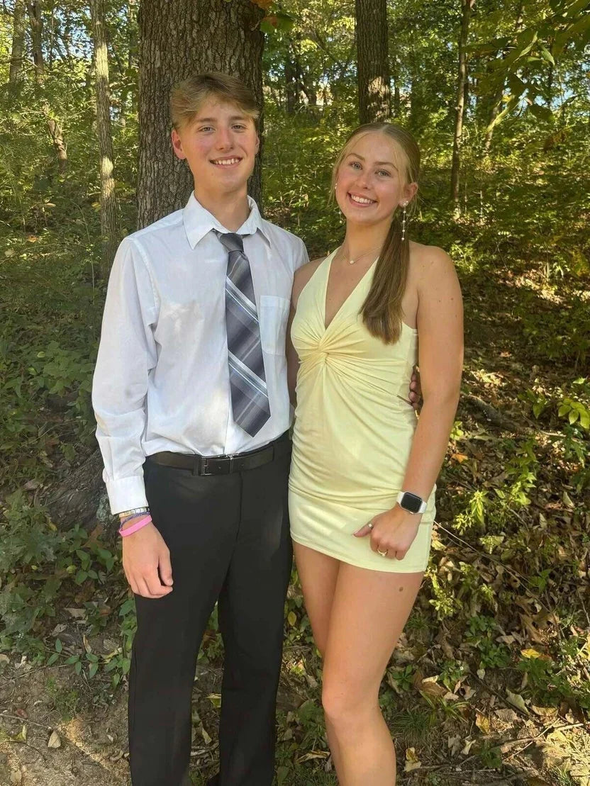 Halter V-Neck Yellow Sheath Mini Homecoming Dress