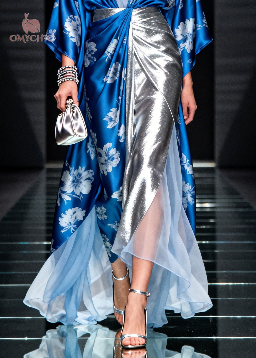 Handmade Blue Asymmetrical Patchwork Print Chiffon Dresses Summer