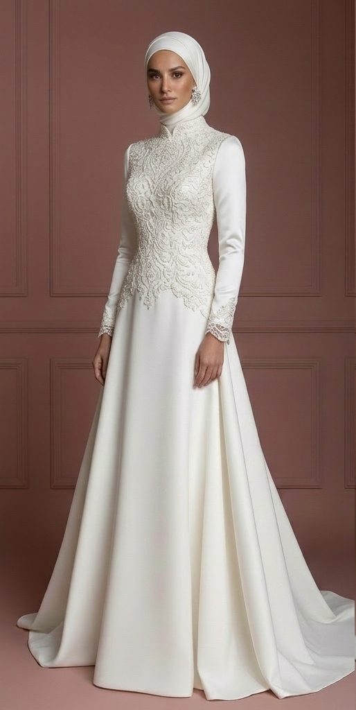 Handmade Hijab Bridal Wedding Dress Modest Luxury Style Muslim
