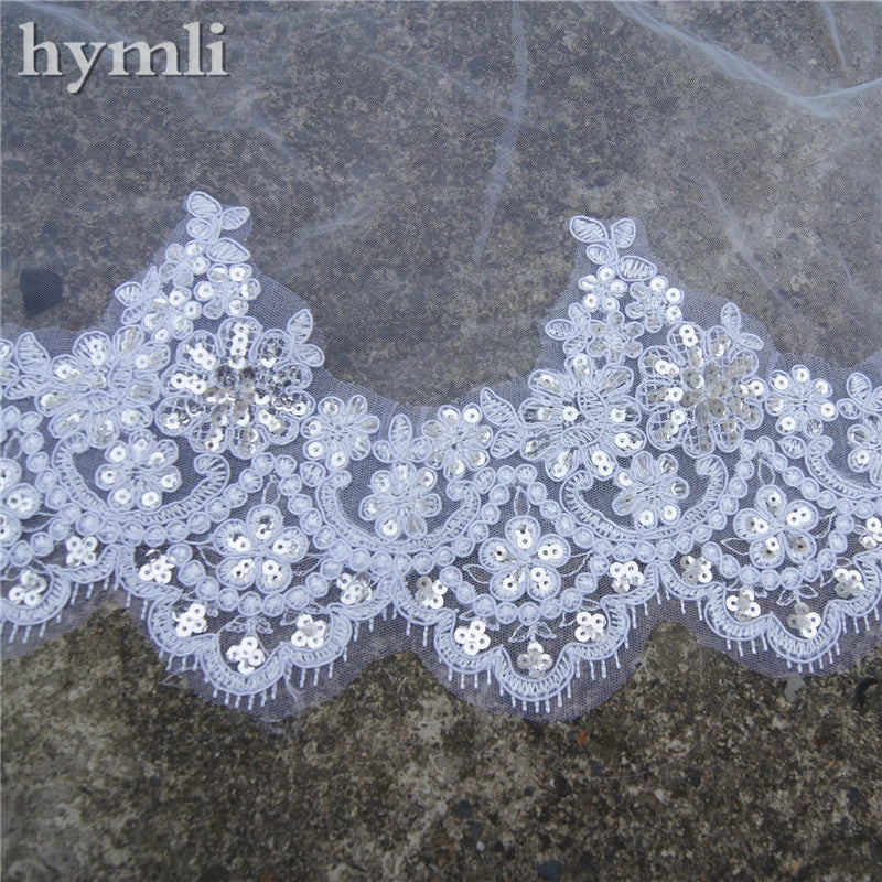 Cathedral Length Bridal Veil 1 Layer Long Lace Wedding Veil with Sequins for Brides