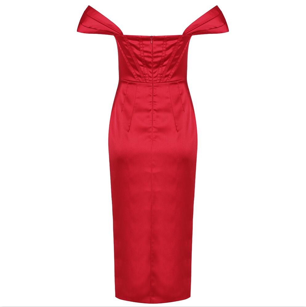 Runway Fashion OffShoulder Split Red Corset Dress