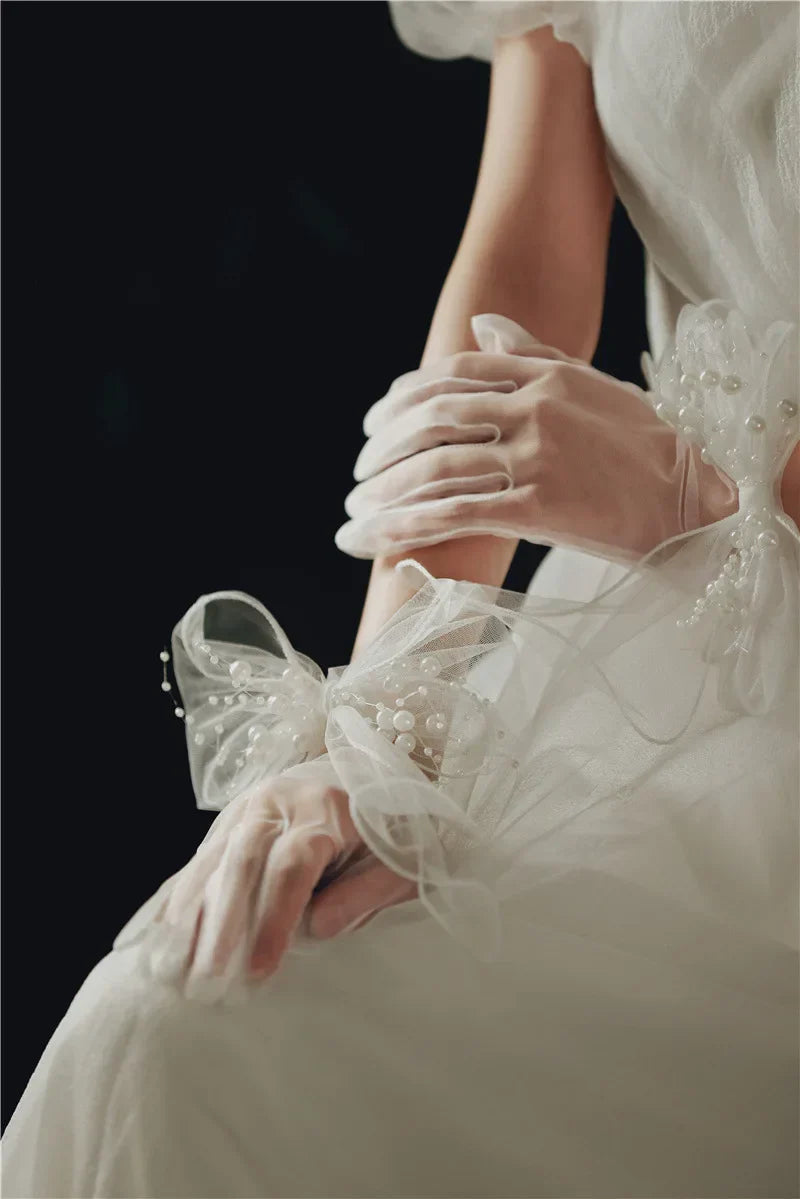 White Short Pearls Bridal Gloves Wristband Wedding Glove For Women Girl Party Evening Dress Jewelry Bride Accessories