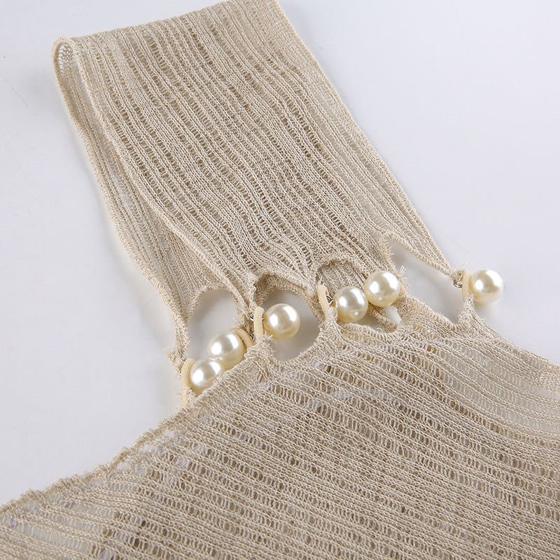 On Vacay One Shoulder Backless Pearl Dress