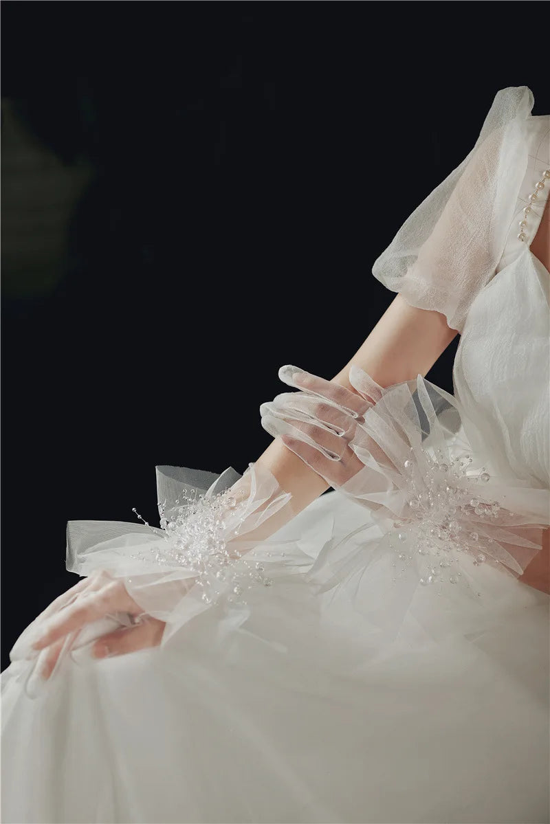 Lace Short Pearls Bridal Gloves Wristband Wedding Glove For Women Girl Party Evening Dress Jewelry Brides Accessories