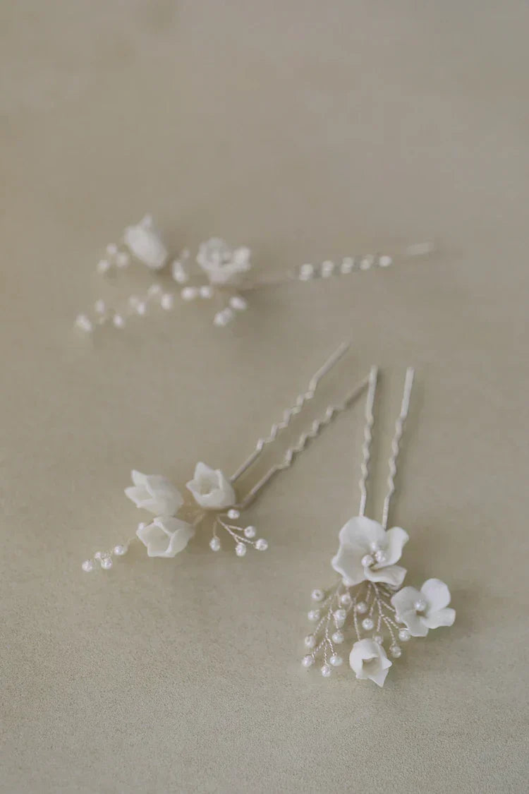 Bridal Jewelry Porcelain Flower Hairpins Silver Color Hair Pin Clip For Brides Bridesmaids Women Head Pieces Wedding Accessories