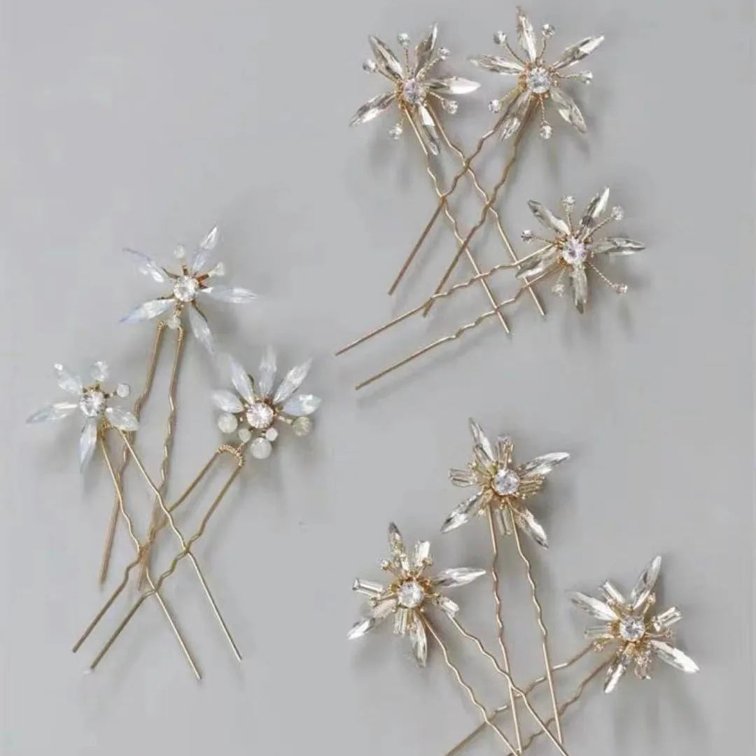 Opal Crystal Rhinestones Hair Pins Clips Flower Headpieces Women Girl Hairpin For Bride Party Bridal Jewelry Wedding Accessories