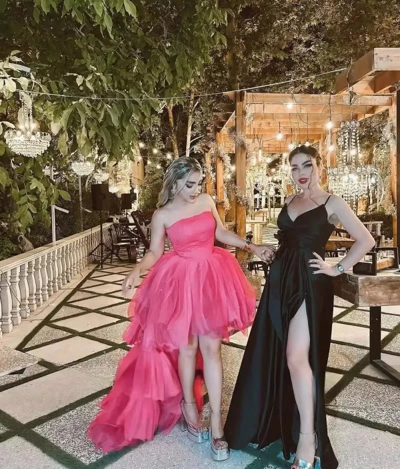 Hearty Blush Pink Prom Dresses Strapless High/Low Ball Gowns Sweep Train Homecoming Dress vestidos de graduación