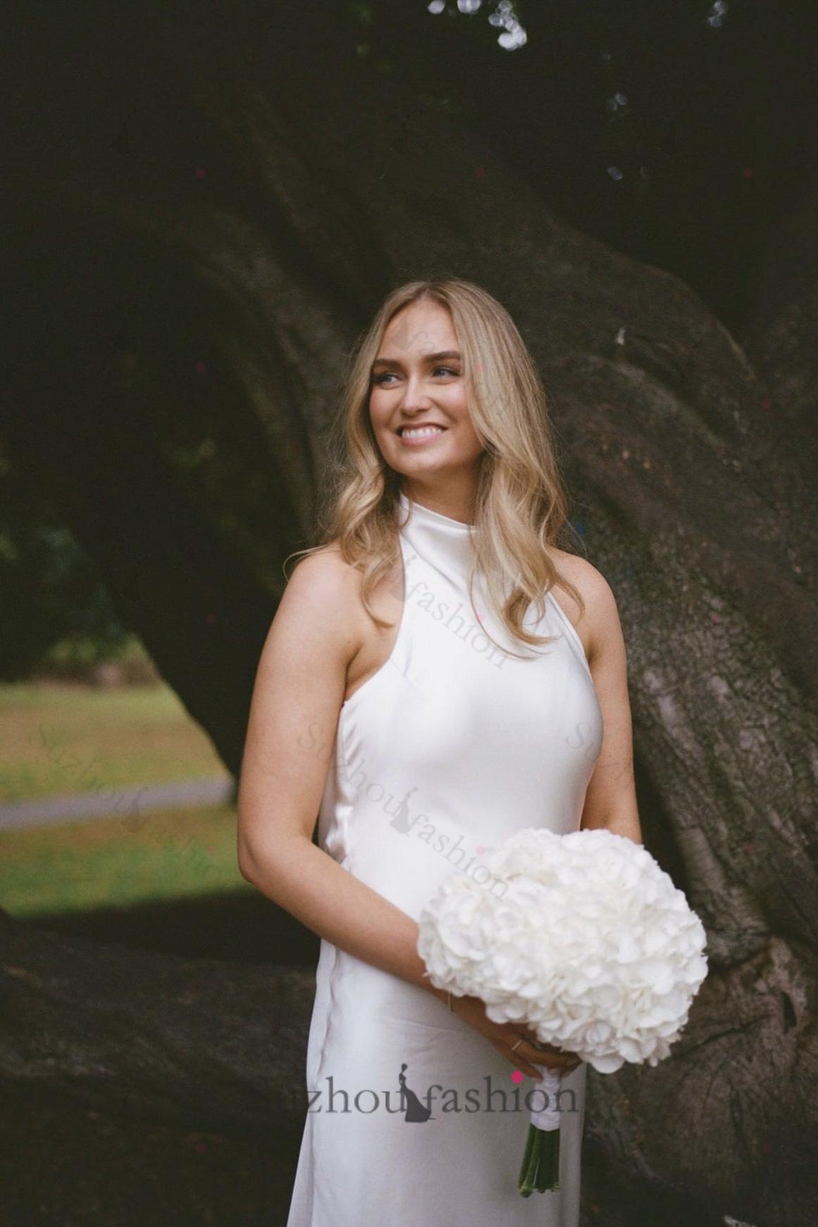 High Neck Beach Wedding Dress Backless Mermaid Boho Bridal Gown