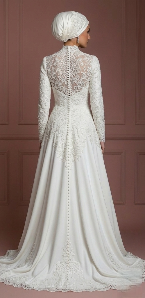Hijab Bridal Dress For Fall Wedding Dress Lace Style Muslim