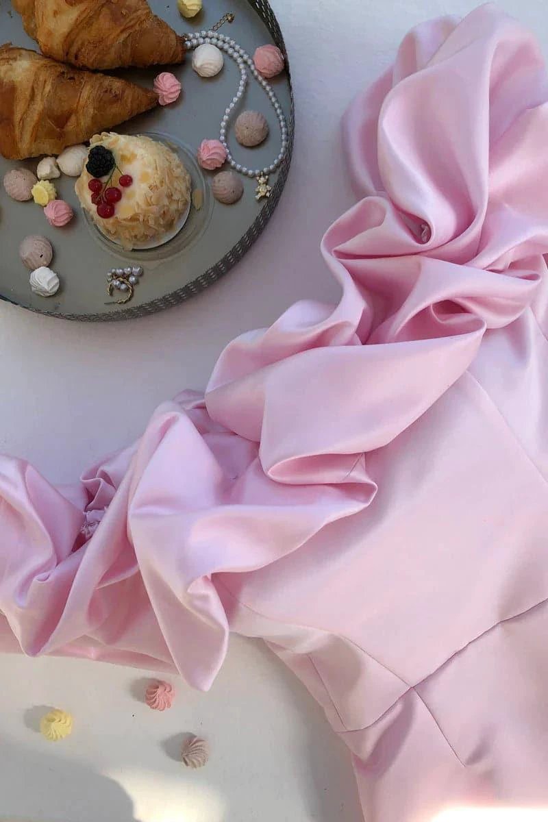 pink satin mini dress Off The Shoulder Short Dresses (ZD11616)