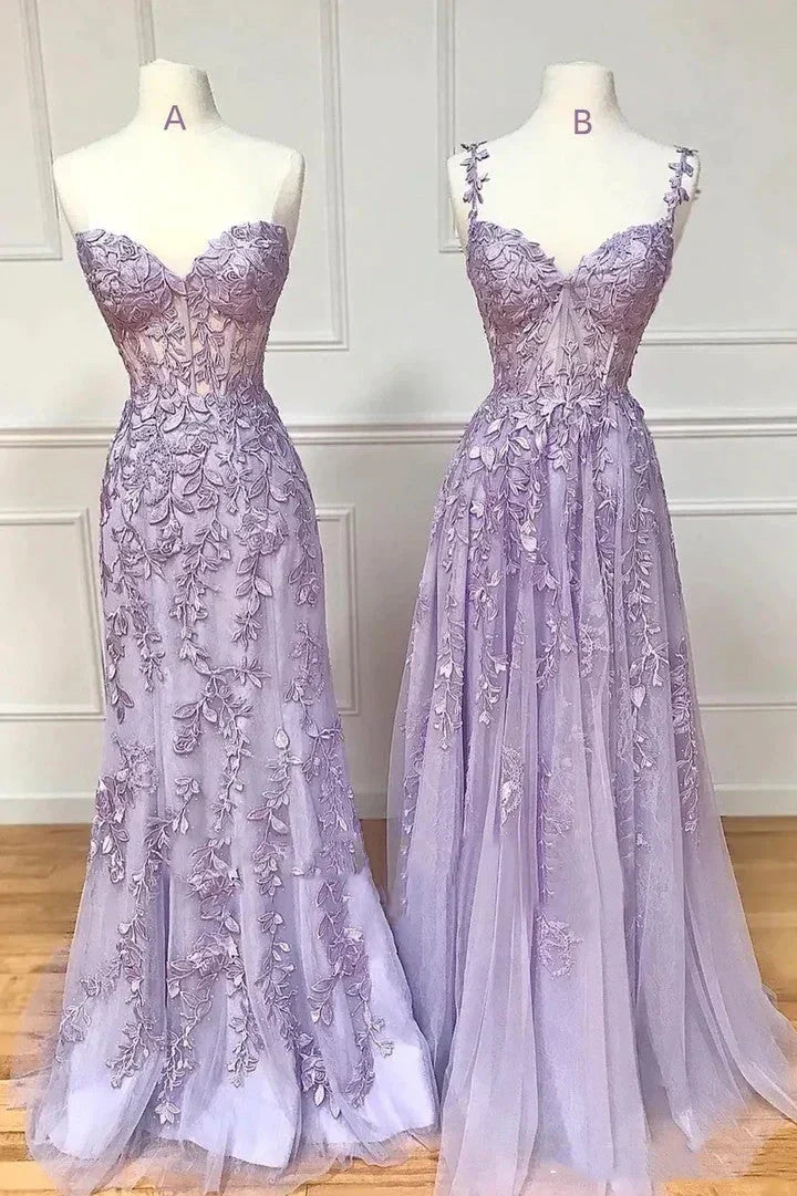 Sexy Hot 2025 Violet Purple Lace Long Prom Dresses Cheap Evening Dress