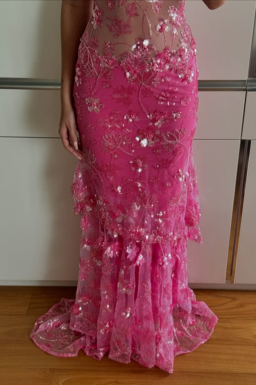 Gorgeous Mermaid Spaghetti Straps Orange Long Prom Dress with Appliques