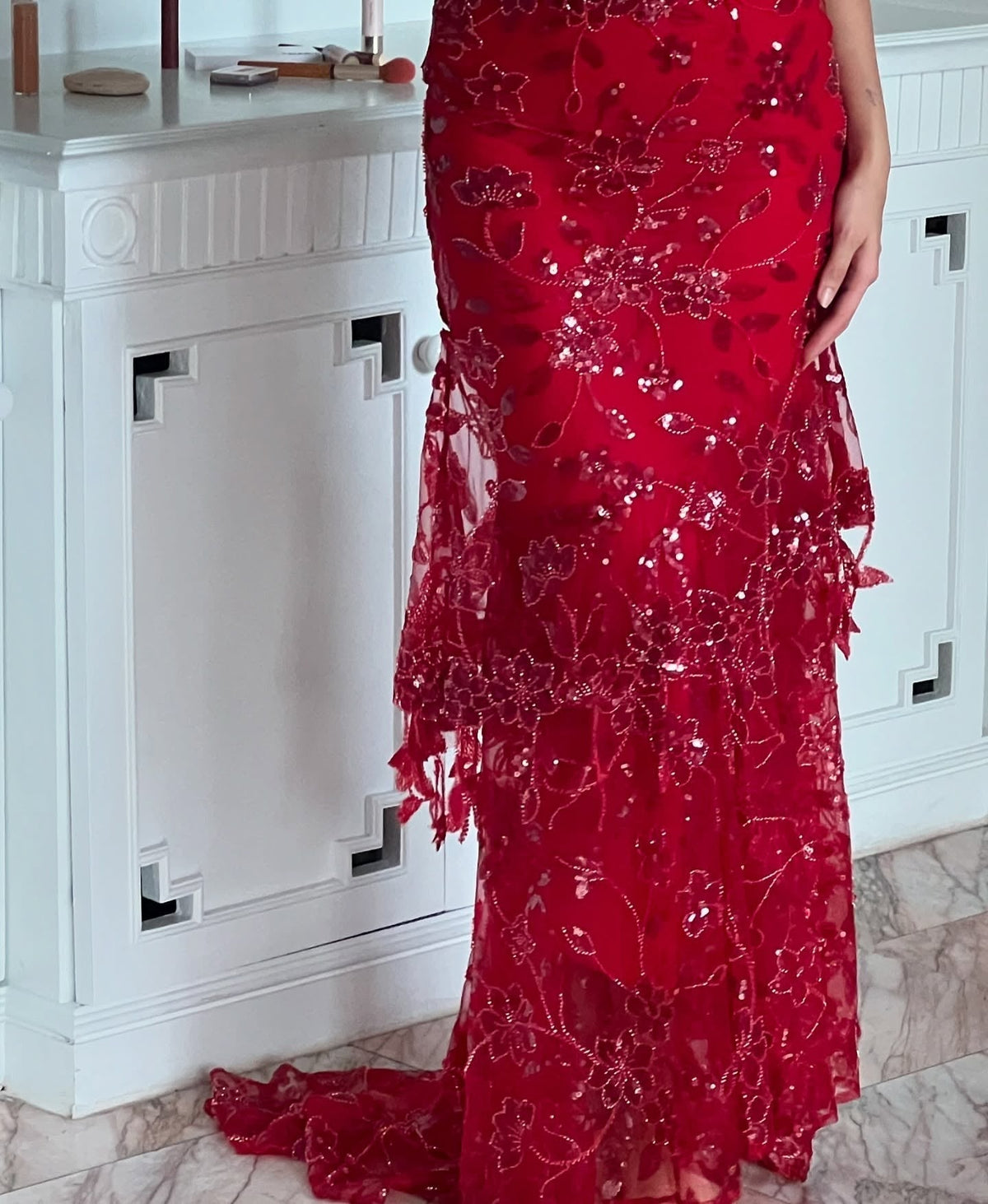 Gorgeous Mermaid Spaghetti Straps Orange Long Prom Dress with Appliques