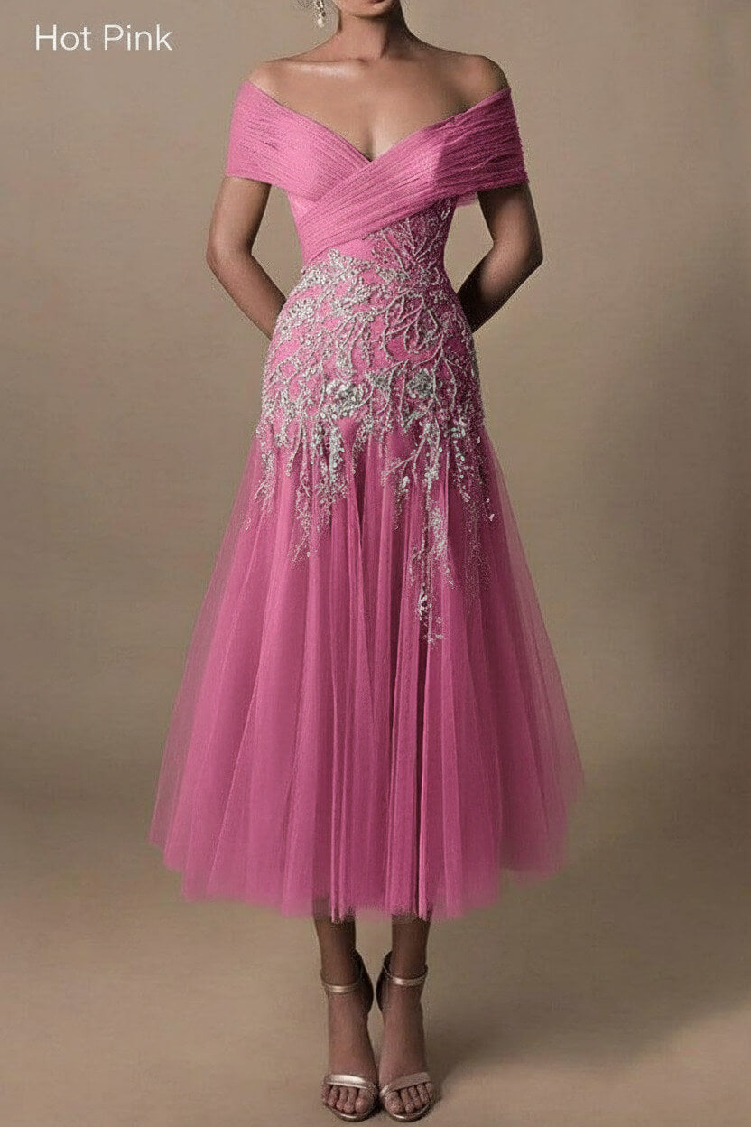 Gorgeous Short Long Off-the-Shoulder Beadings Beach Bridal Dress With Lace