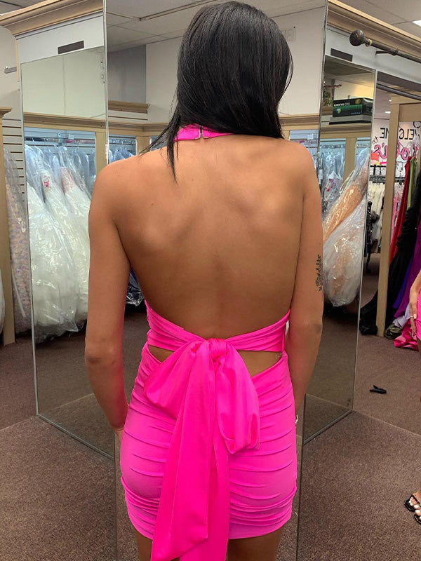 Halter V Neck Short Tight Homecoming Dress