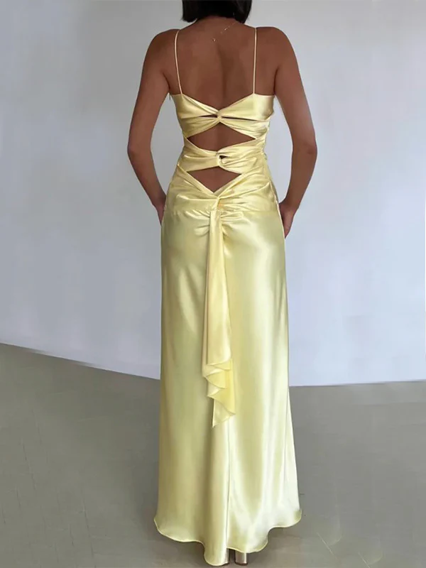 Sexy Spaghetti Strap Yellow Mermaid Satin Evening Prom Dress,Long Party Dress - View 2 | FashionDia