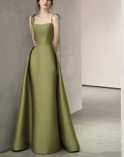 Spaghetti Straps Satin Prom Dress A-line Simple Floor Length Evening Gown Y7011 - View 7 | VelvetHem