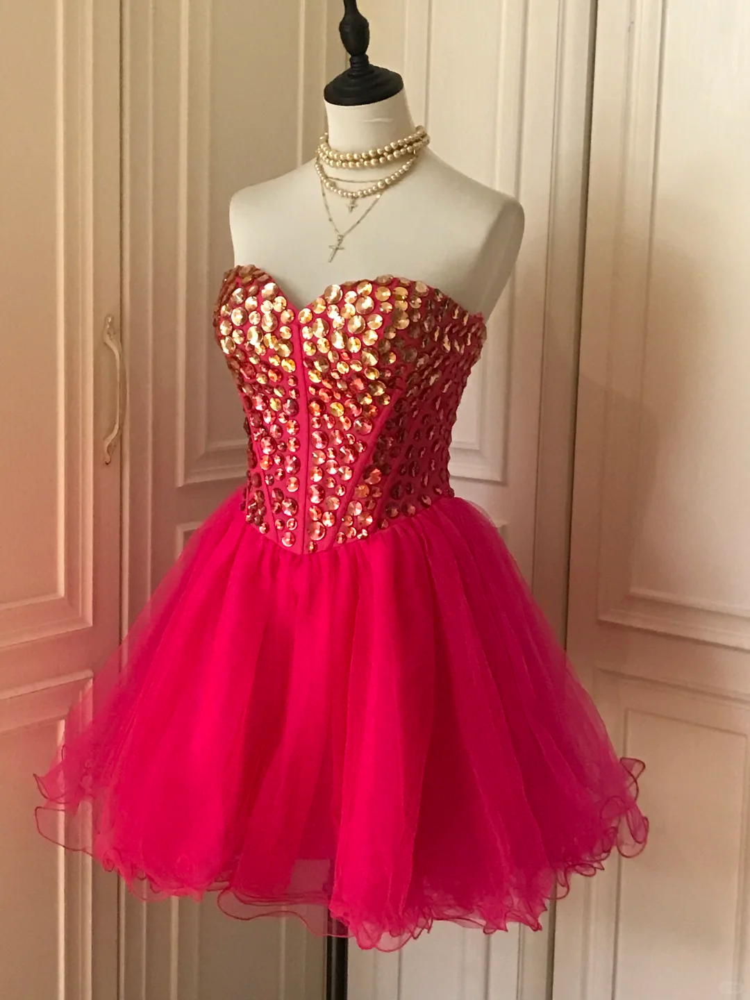 Gorgeous Strapless Red Chiffon Beaded A Line Birthday Outfits Homecoming Dress