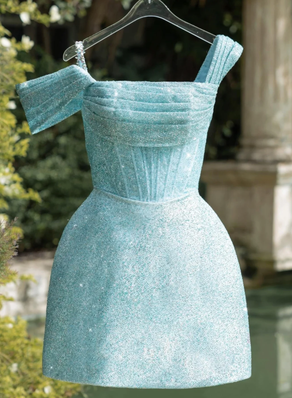 Sparkly Blue Sequin Short Cocktail Dress Graduation Homecoming Dress