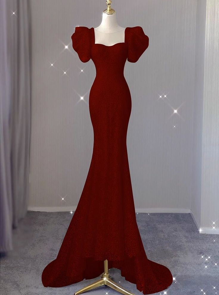 Mermaid evening dress, high-end burgundy bridal toast dress,elegant lady prom dress
