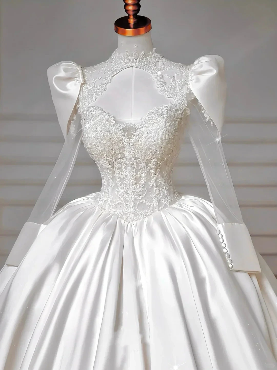 Gorgeous White Satin Lace Appliques A Line Wedding Dress,Formal Prom Dress (ZD13755)