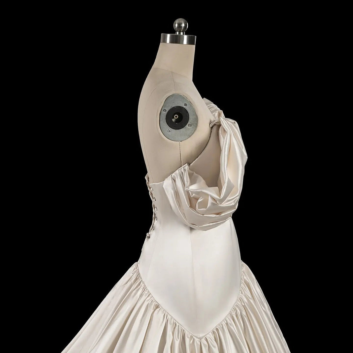 Romantic White Satin Off-the-Shoulder Puff Sleeve Ball Gown Wedding Dress ZP113