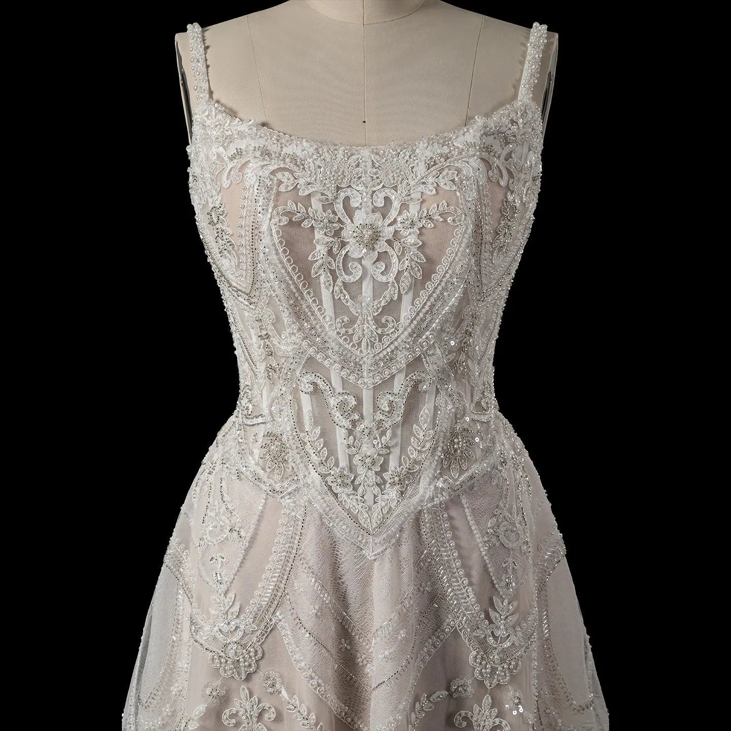 Luxury Ivory Beaded Lace Short Wedding Dress with Lace-Up Corset Back ZP059