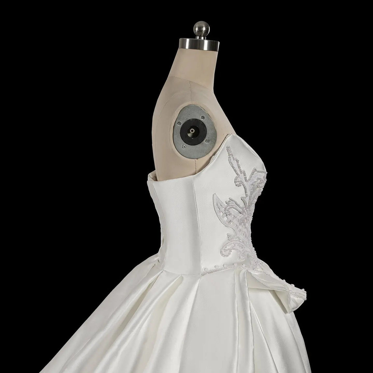 Luxury White Satin Strapless Beaded Ball Gown Train Wedding Dress ZP152
