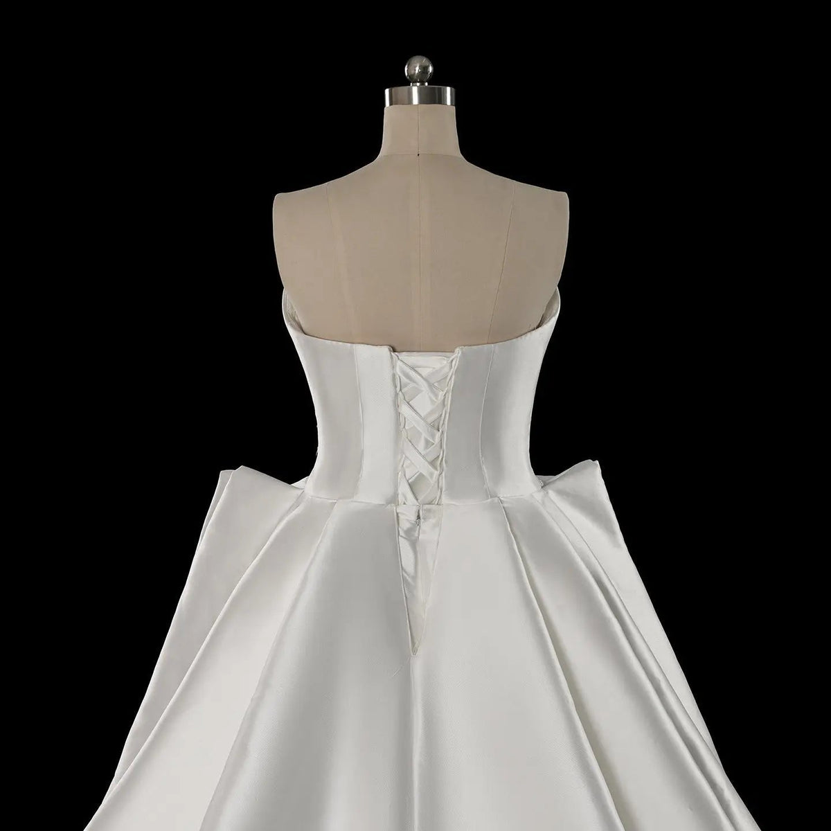 Luxury White Satin Strapless Beaded Ball Gown Train Wedding Dress ZP152 - View 11 | VelvetHem