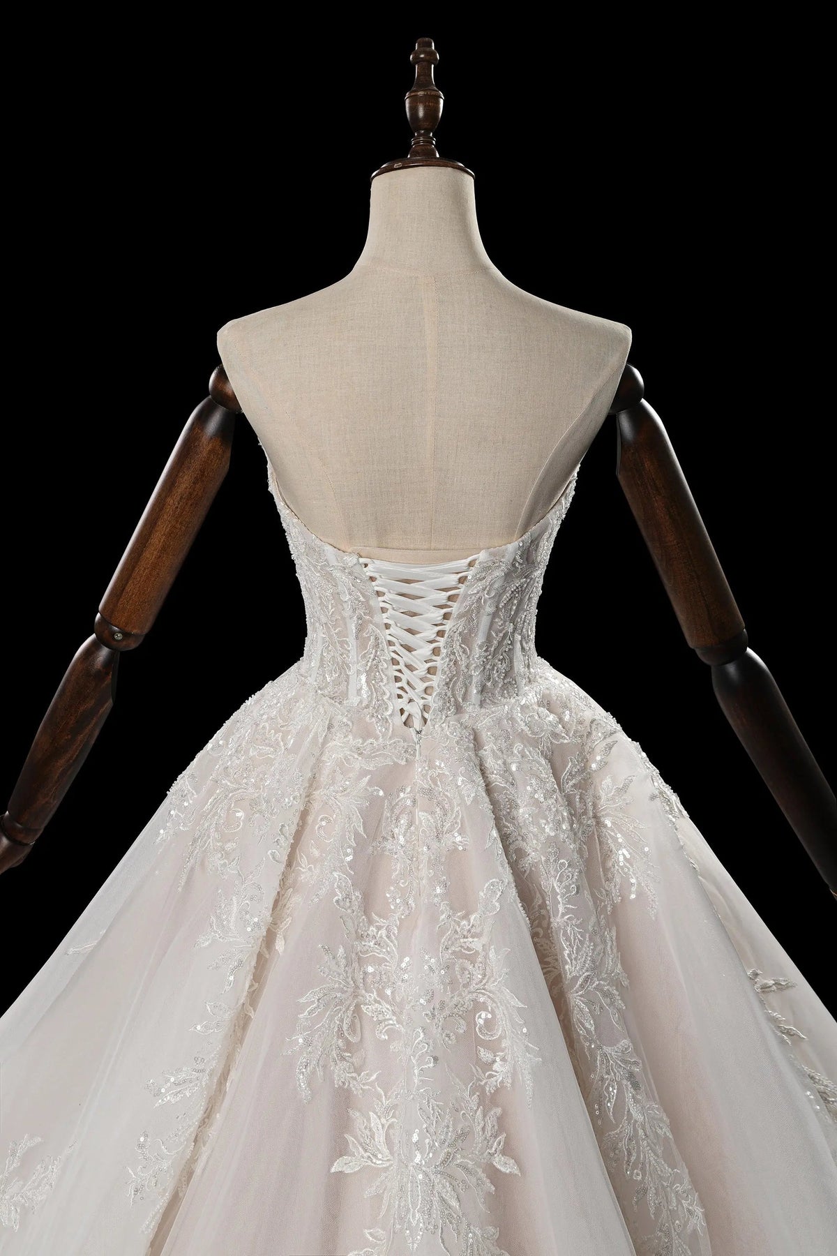 Elegant Ivory Strapless Corset Lace Tulle Bridal Gown Wedding Dress with Long Detachable Sleeves ZP067