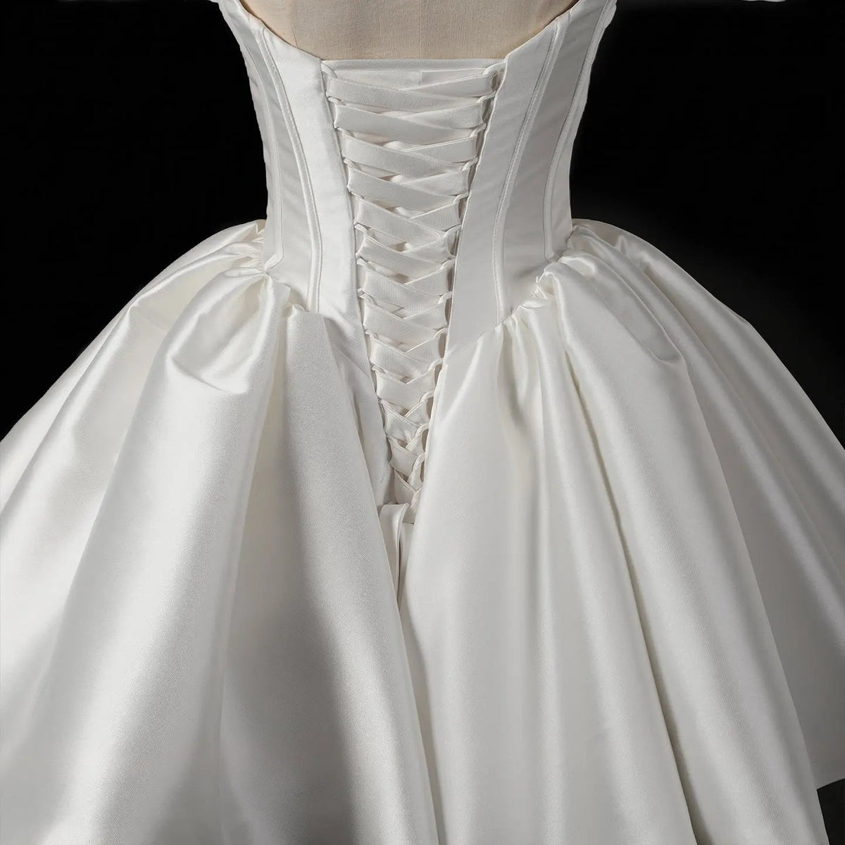 Elegant Lvory Off-the-Shoulder Satin Wedding Dress with Large Bow ZP051