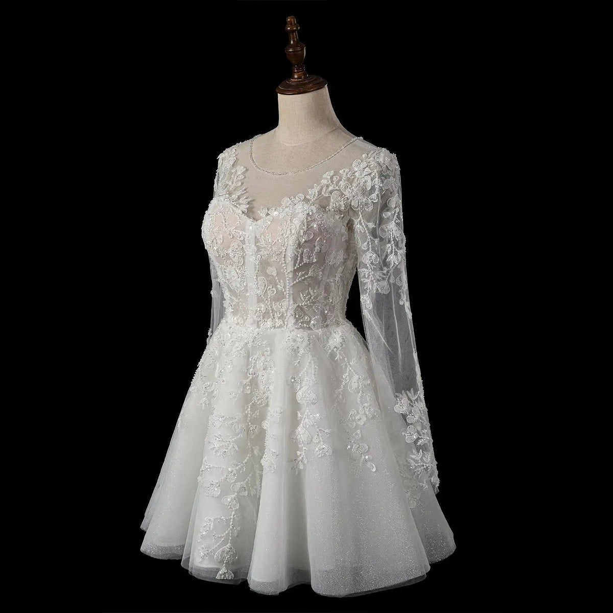 Elegant Off White Long Sleeve Lace Short Wedding Dress ZP050