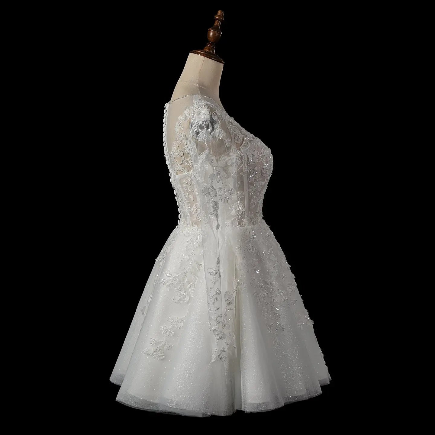Elegant Off White Long Sleeve Lace Short Wedding Dress ZP050