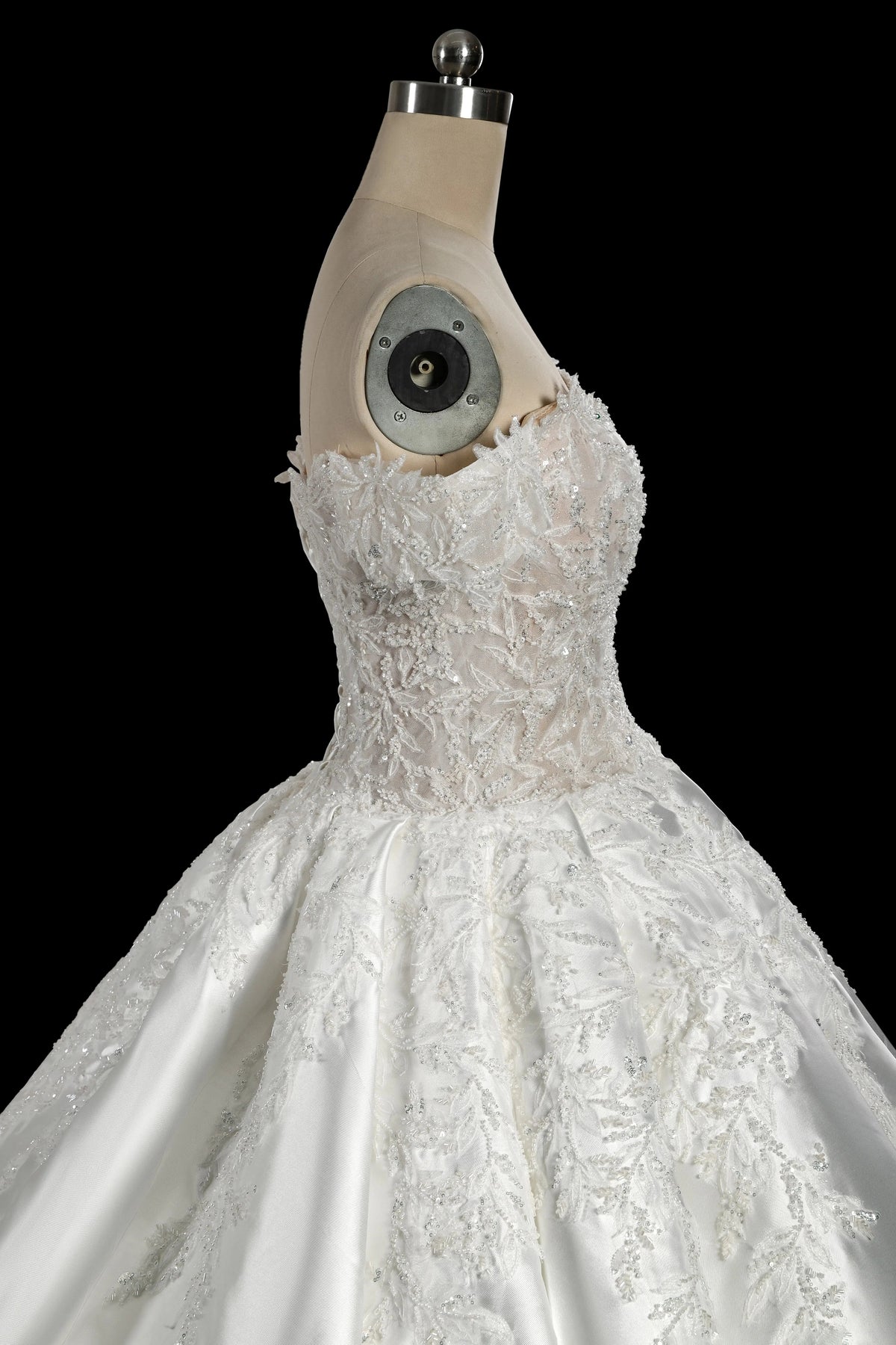 Luxury White Off-the-Shoulder Lace Satin Ball Gown Wedding Dress ZP069