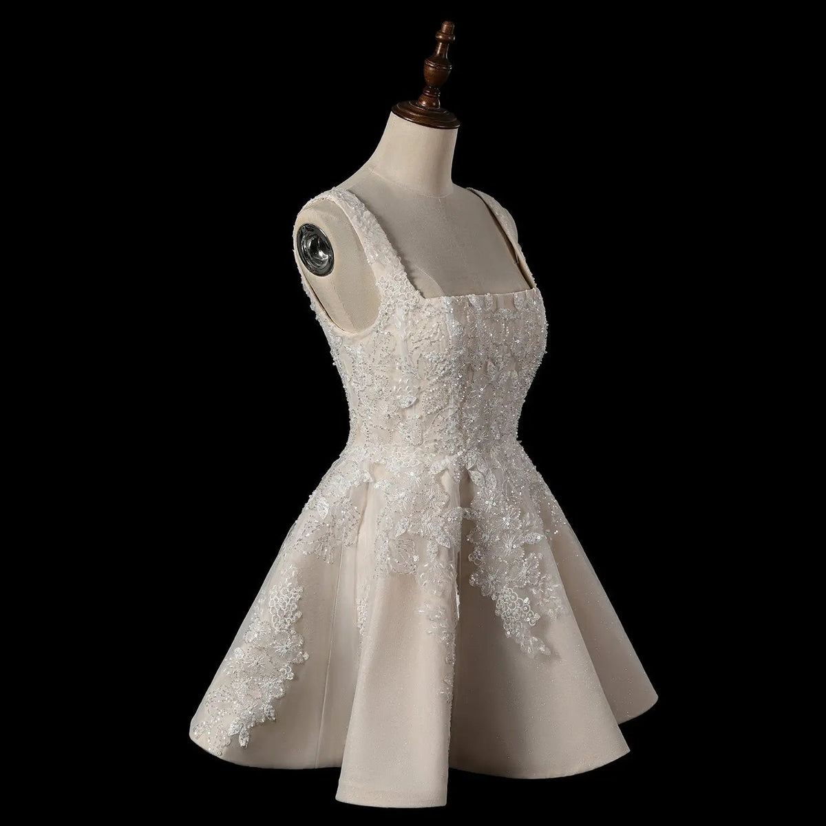 Romantic Champagne Sleeveless A-Line Short Wedding Dress with Deep V Back ZP046