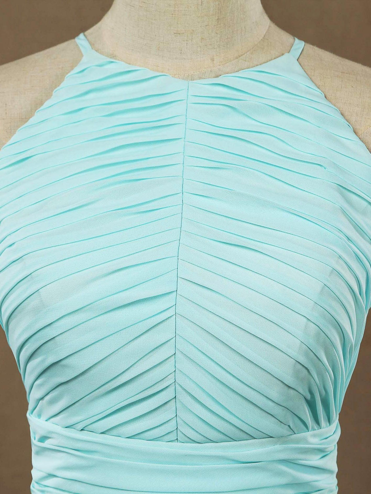 Chiffon Floor Length Prom Dresses A-Line Halter Open Back Pleats - View 4 | VelvetHem