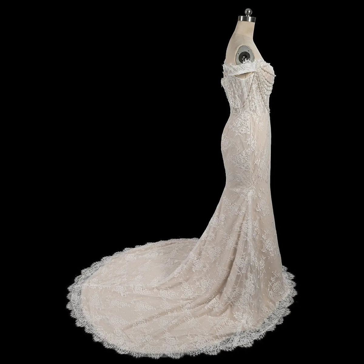 Opulent Ivory Off-the-Shoulder Beaded Lace Tulle Ball Gown Wedding Dress ZP127